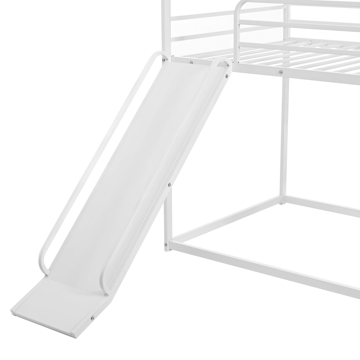 EMKK Metal Bunk Bed with Slide, Low Bunk Bed Twin Over Twin, Junior House Bunk Bed for Girls Boys, Metal Bunkbeds with Safety Guardrail & Ladder, No Box Spring Needed, Easy to Assemble, White EMKK