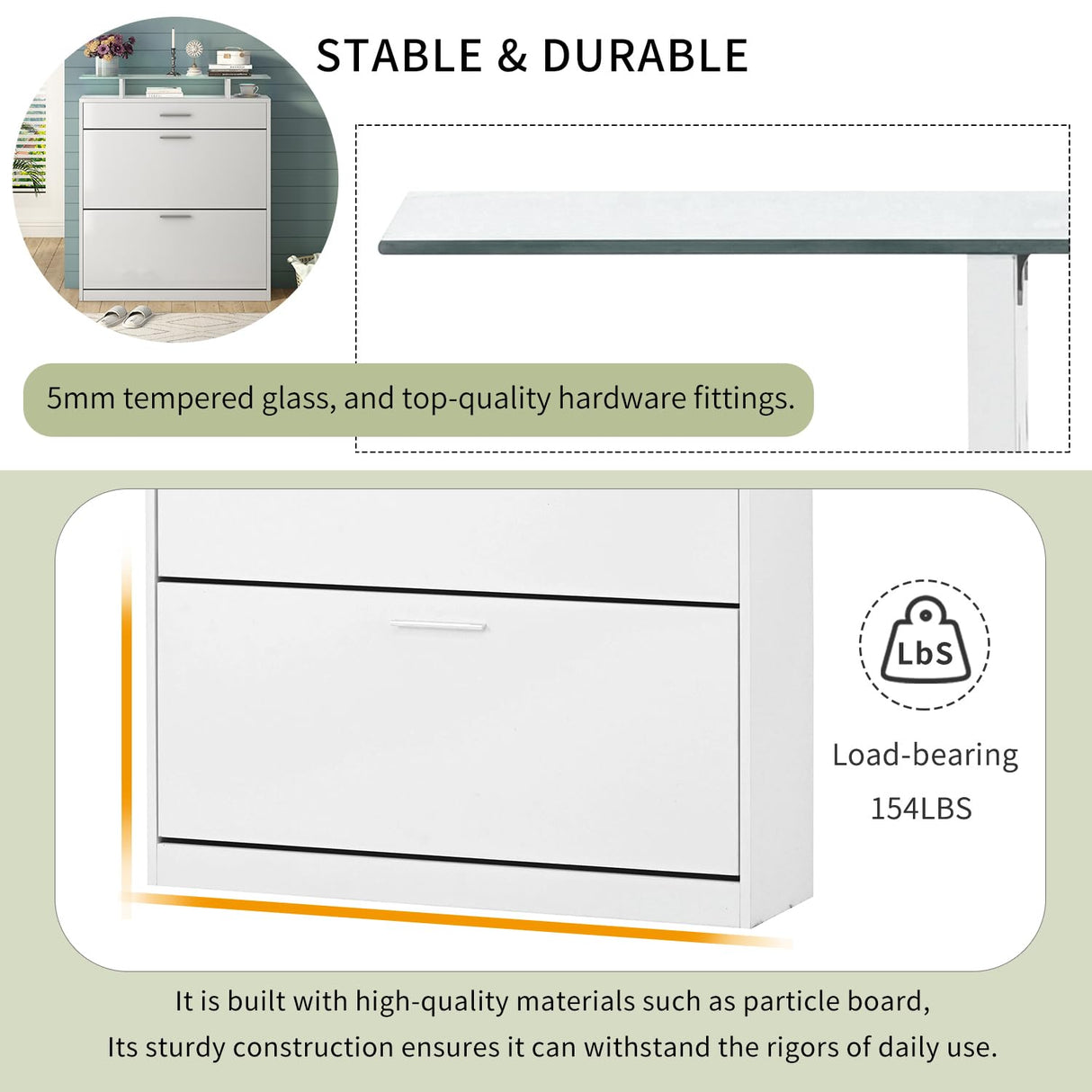 Merax Free Standing Shoe Rack with LED Light and 2 Flip Drawers, Tempered Glass Top Storage Cabinet Slim Entryway Organizer for Hallway, 35 inch Length, White Merax