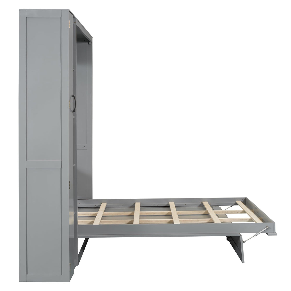 Merax Queen Size Murphy Bed Wall Bed with Shelves, Drawers and LED Lights,Gray Merax