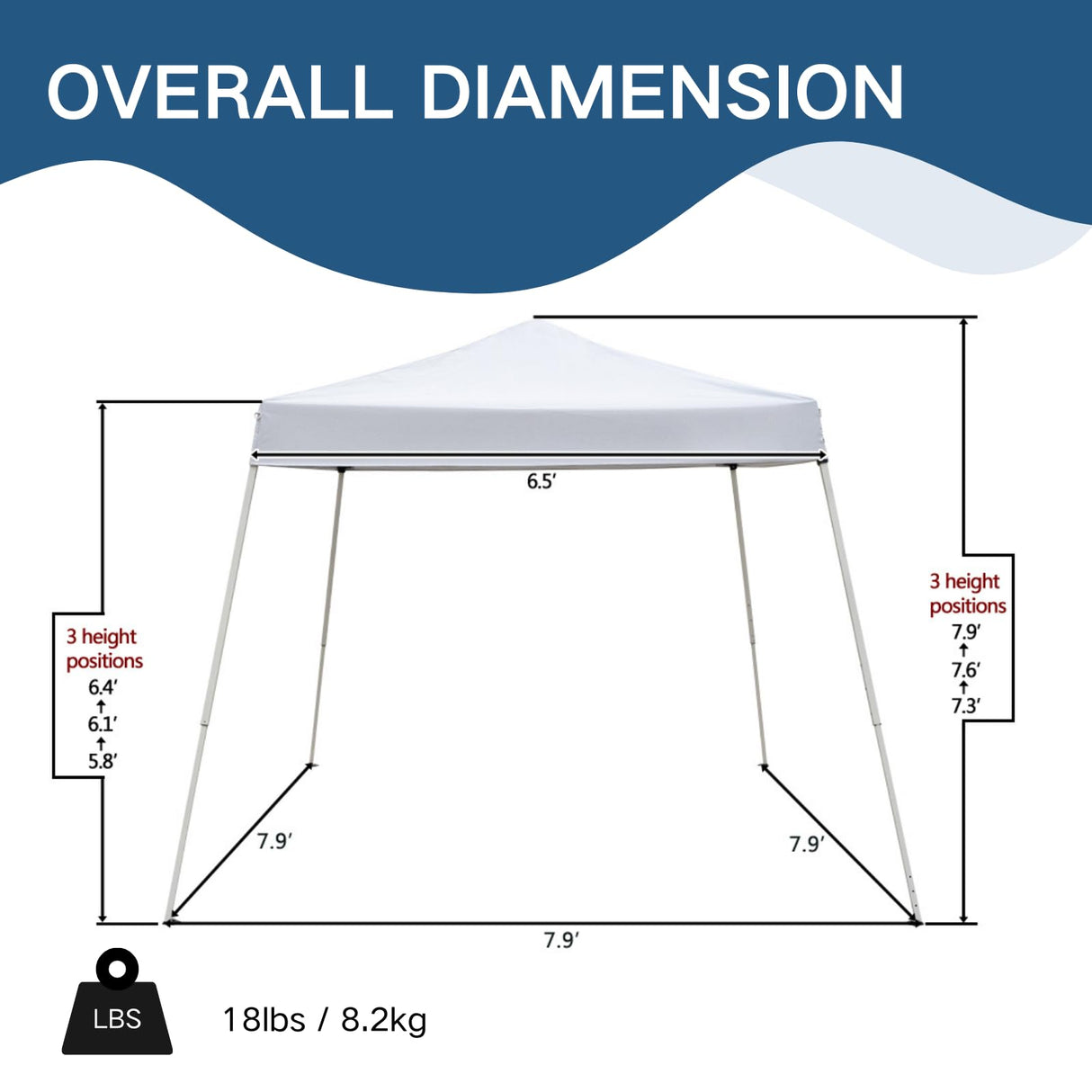 Outvita Canopy 7.8x7.8' Pop Up Commercial Instant Gazebo Tent, Waterproof & UV Protection Canopy Tent with Slant Legs for Party Wedding Birthday BBQ Events Outvita