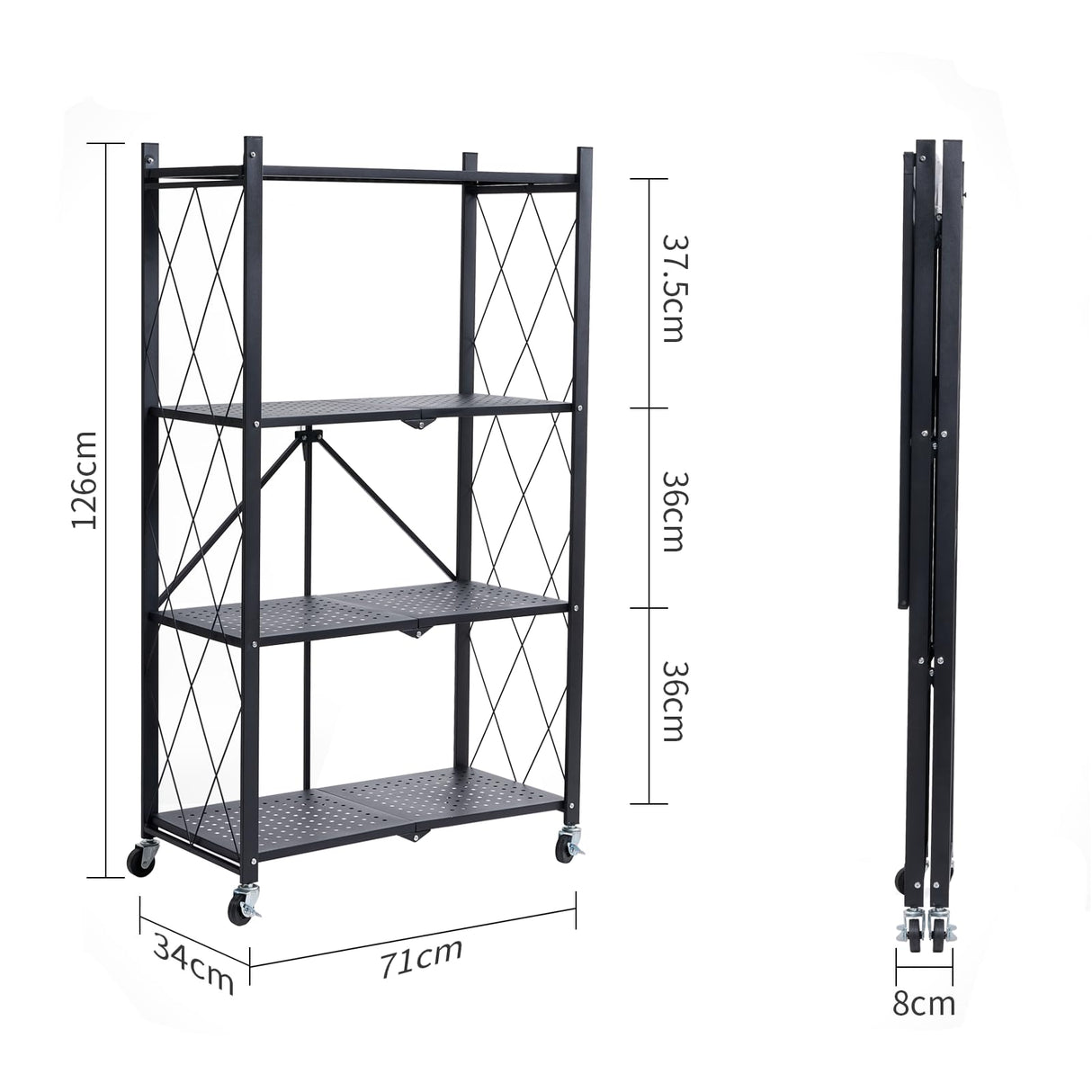 BRIAN & DANY 4-Shelf Foldable Storage Shelves with Wheels, Folding Metal Rack Shelving Unit, Heavy Duty No Assembly Organizer Shelf for Garage, Kitchen, Basement, Pantry, Black BRIAN & DANY