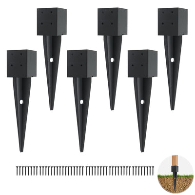 6 Pcs 4x4 Fence Post Anchor Ground Spike(Inner Size 3.6"x3.6" 16" Black Powder Coated–Mailbox Post Anchors, for Deck,Fence,Railing,Mailbox..