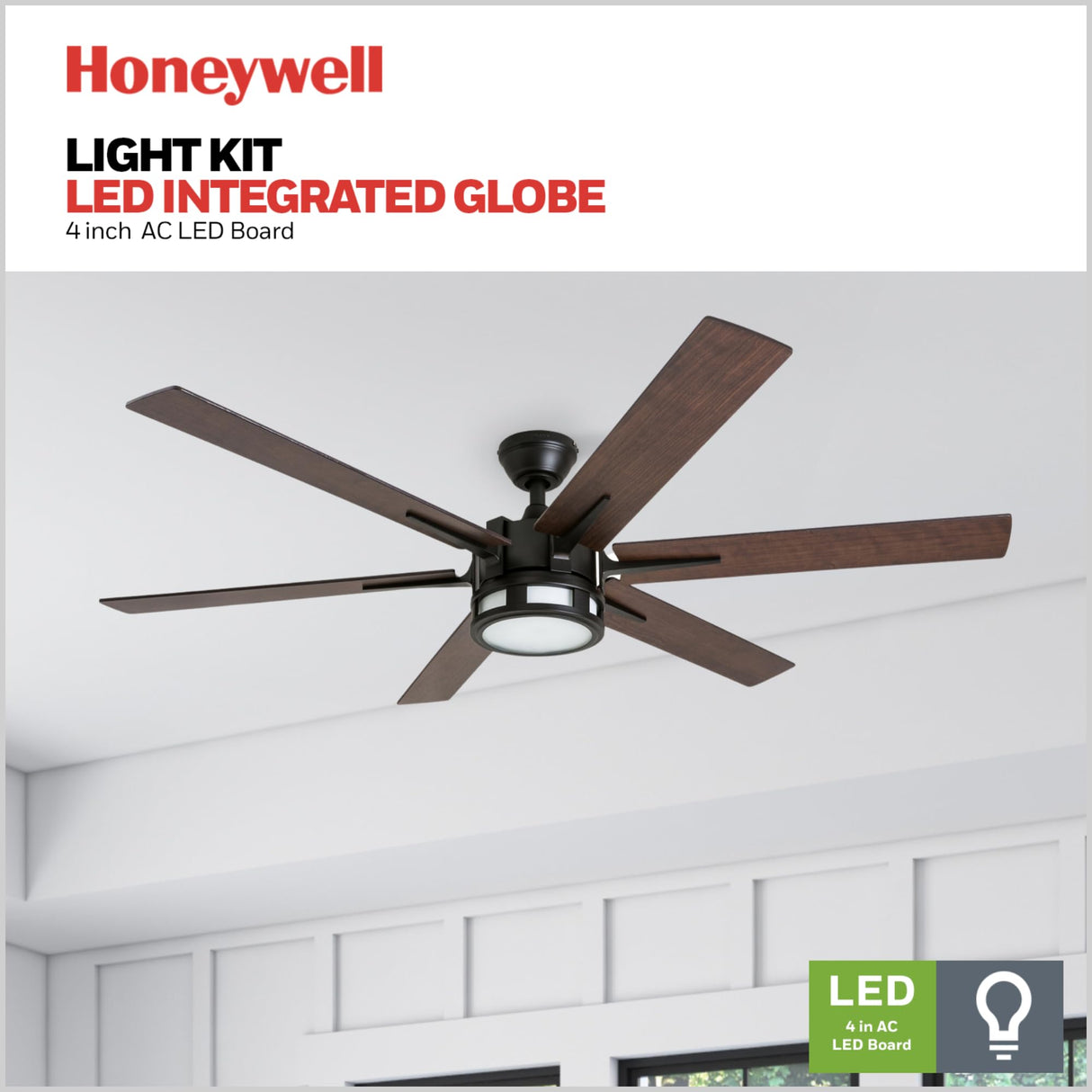 Honeywell Ceiling Fans Kaliza Modern 56 Inch Ceiling Fan with Light, Remote Control Fan, LED Indoor Fan with 6 Blades, Gray Oak and Light Oak Blade Finish Options, Bronze (51036-01) Honeywell Ceiling Fans