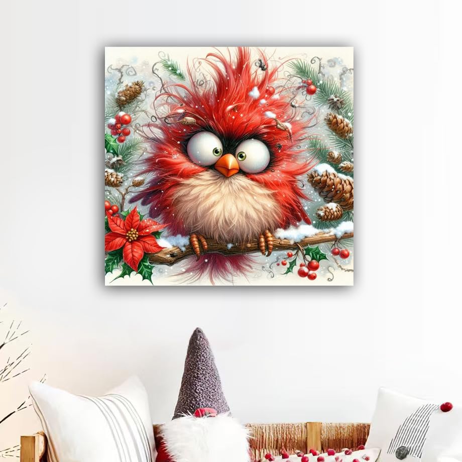 Canrichshop 5D Red Bird Diamond Art Painting Kits for Adults,Christmas Cute Bird Diamond Painting Kits for Beginners,Full Drill Diamond Dots,Gem Art Crafts for Adults Wall Decor 14x14inch Canrichshop