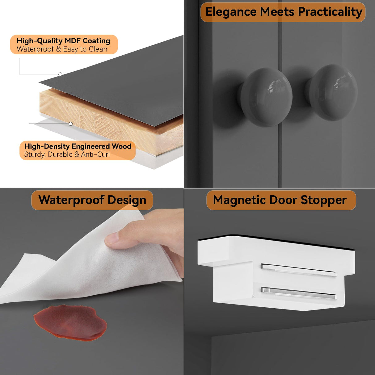 FJTJBSI 50" LED Kitchen Pantry Cabinet with 3 Adjustable Shelves and 2 Doors Wood Pantry Storage Cabinet with Handle for Kitchen Living Room and Dinning Room Grey FJTJBSI