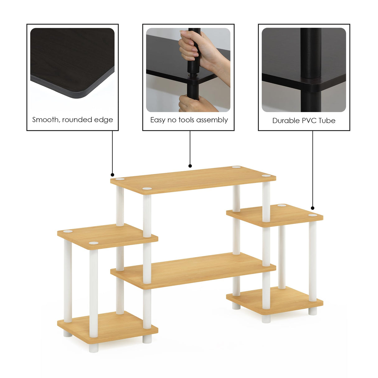 Furinno Turn-N-Tube No Tools Entertainment TV Stands, Beech/White, Square Corner Furinno