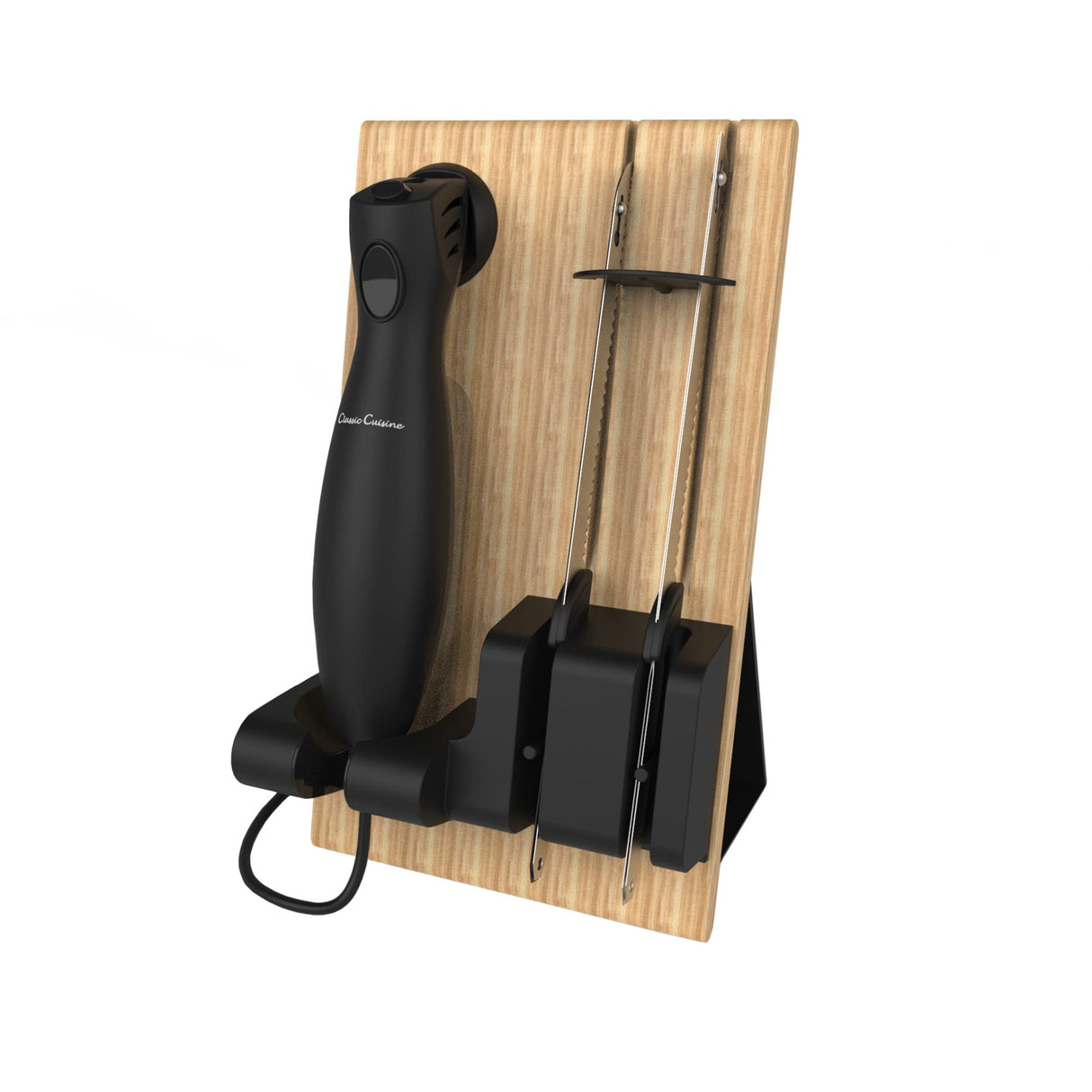 Classic Cuisine Electric Carving Knife Set - 2 Stainless-Steel Blades, Comfort Grip Handle, and Wood Storage Block for Slicing Bread, Meat and More Classic Cuisine