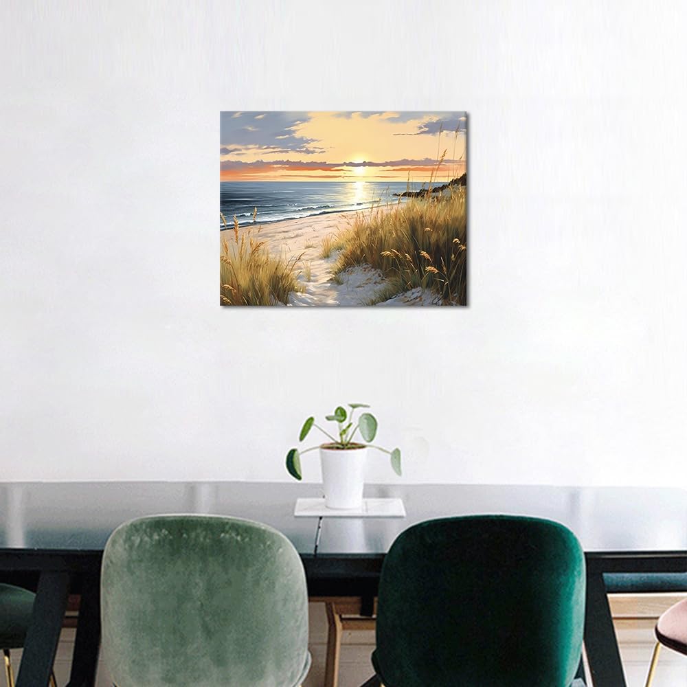 Rebotipy Paint by Number Kits for Adults Beginners, Easy Acrylic Simple Sunset on The Beach Adult Paint by Number Kits, DIY Dunes and Grass Paint by Numbers Kits for Home Wall Decor 16x20inch Rebotipy