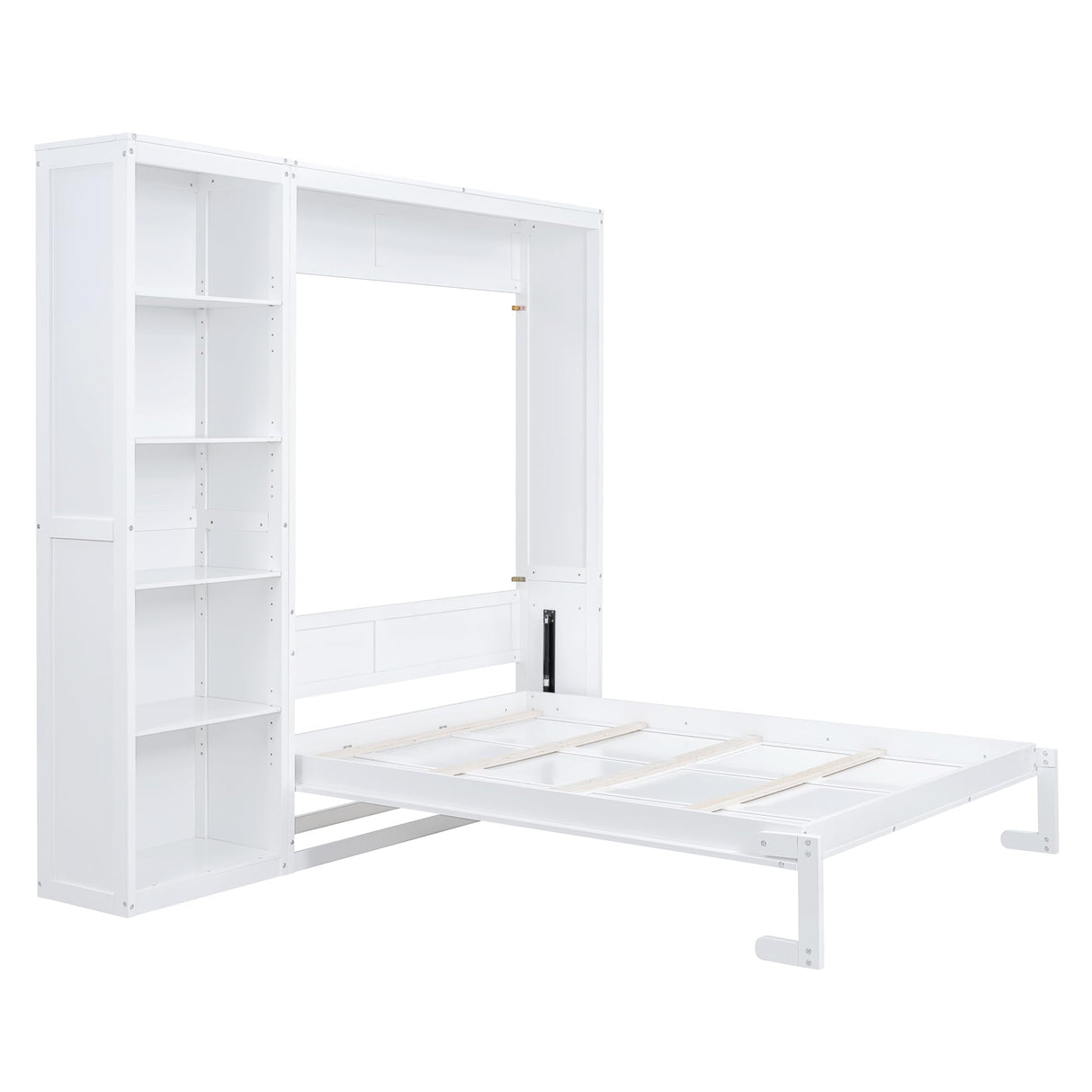 Merax Queen Size Murphy Bed, Wood Queen Wall Bed Frame with Shelves, Murphy Cabinet Bed for Home, Office or Small Room, White Merax