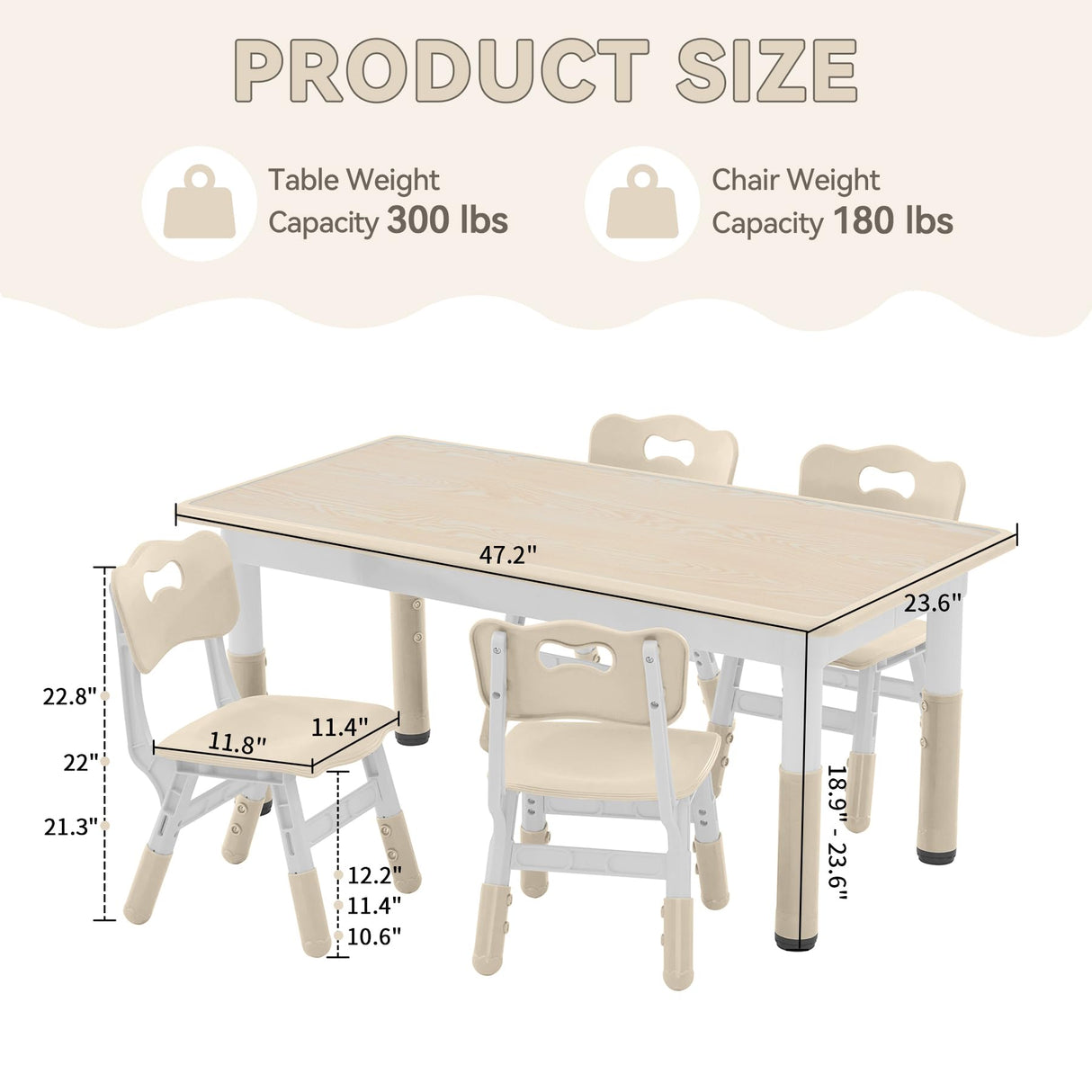 GITAWUSA Kids Study Table and Chairs Set, Height Adjustable Toddler Table and Chair Set for Kids Ages 3-8, Graffiti Desktop (Burlywood - 2) GITAWUSA