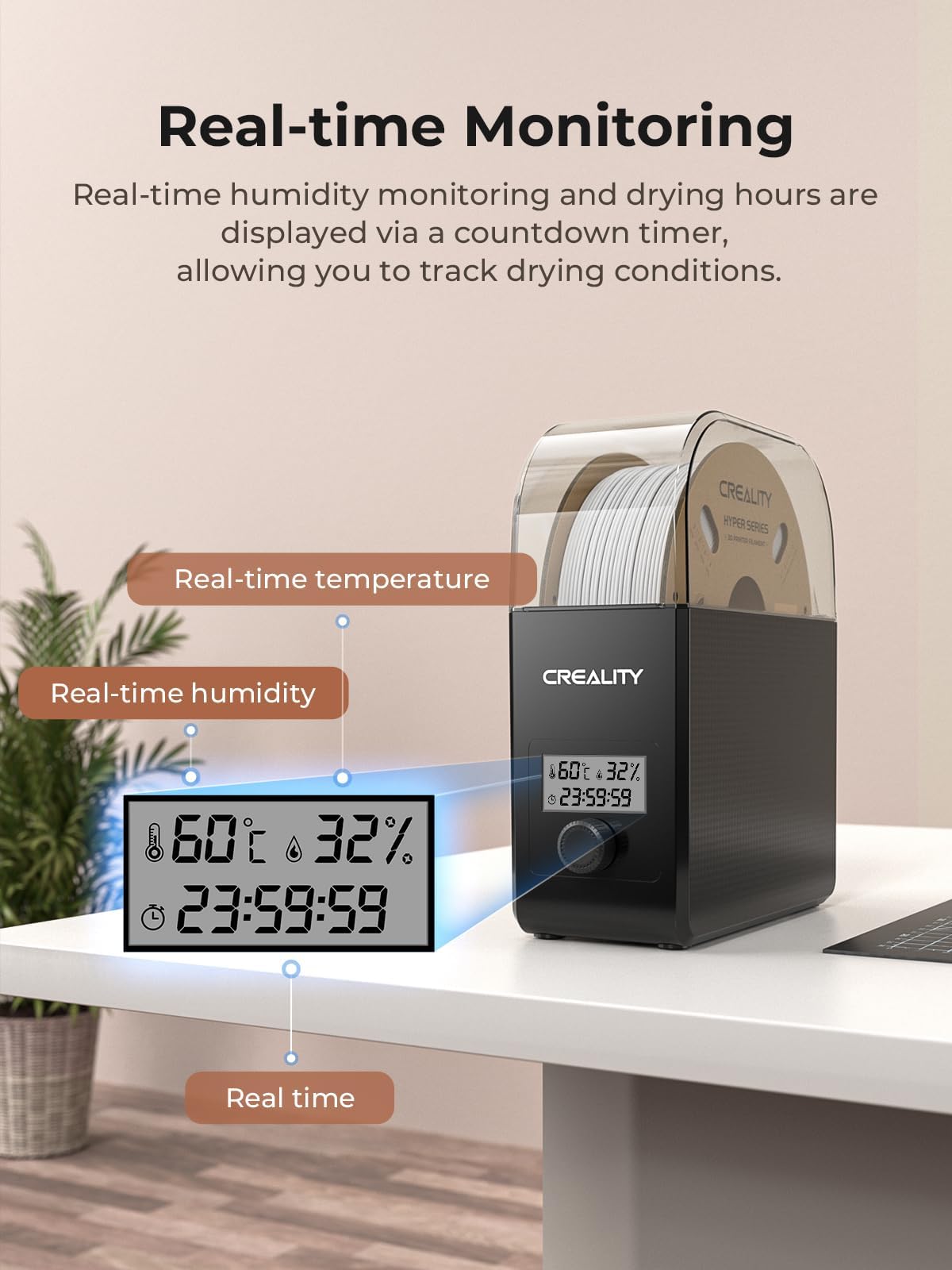 Creality Filament Dryer Box Pro, Upgraded 360° Heating with Fan, Dust & Moisture-Proof Storage, 3D Printer Filament Spool Holder, Dehydrator for 1.75mm/2.85mm PLA PETG ABS TPU Creality