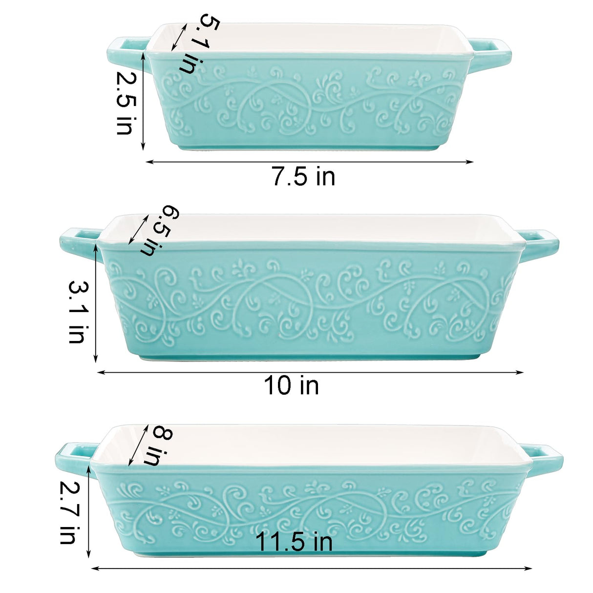 Okllen Set of 3 Casserole Dishes for Oven, Ceramic Baking Dishes with Handles, Rectangular Lasagna Pan Bakeware Set for Baking Cooking, Roasting, Broiling, Gratin, Wedding & Housewarming Gift, Blue Okllen