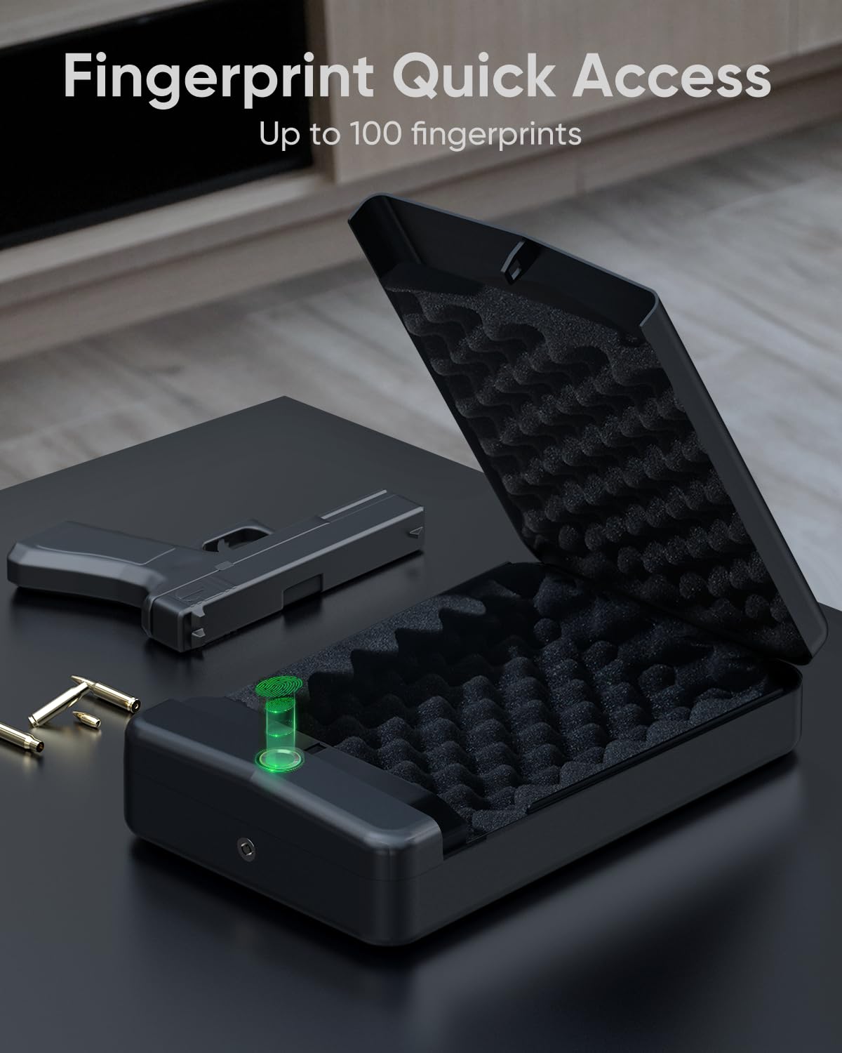 MOLICAR Car Gun Safe, Small Biometric Gun Safe for Handgun, Portable Fingerprint Quick Access Pistol Safe, Gun Lock Box for Car Under Seat Nightstand MOLICAR