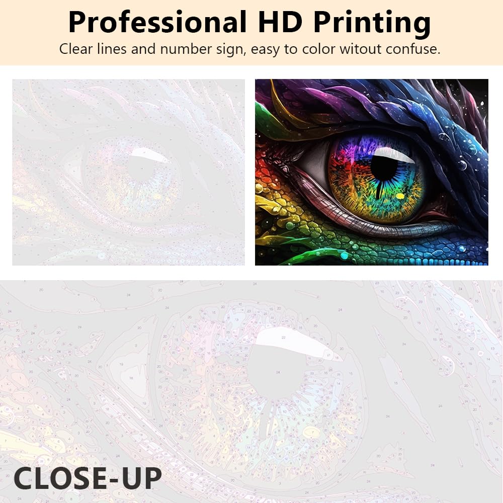 TUMOVO Paint by Numbers for Adults Beginner Dragon Eye Paint Number Kits Multicolor Eye Paint by Number Mythological Creatures Paint by Number Kits DIY Oil Painting Kits, 16 x20 Inch TUMOVO