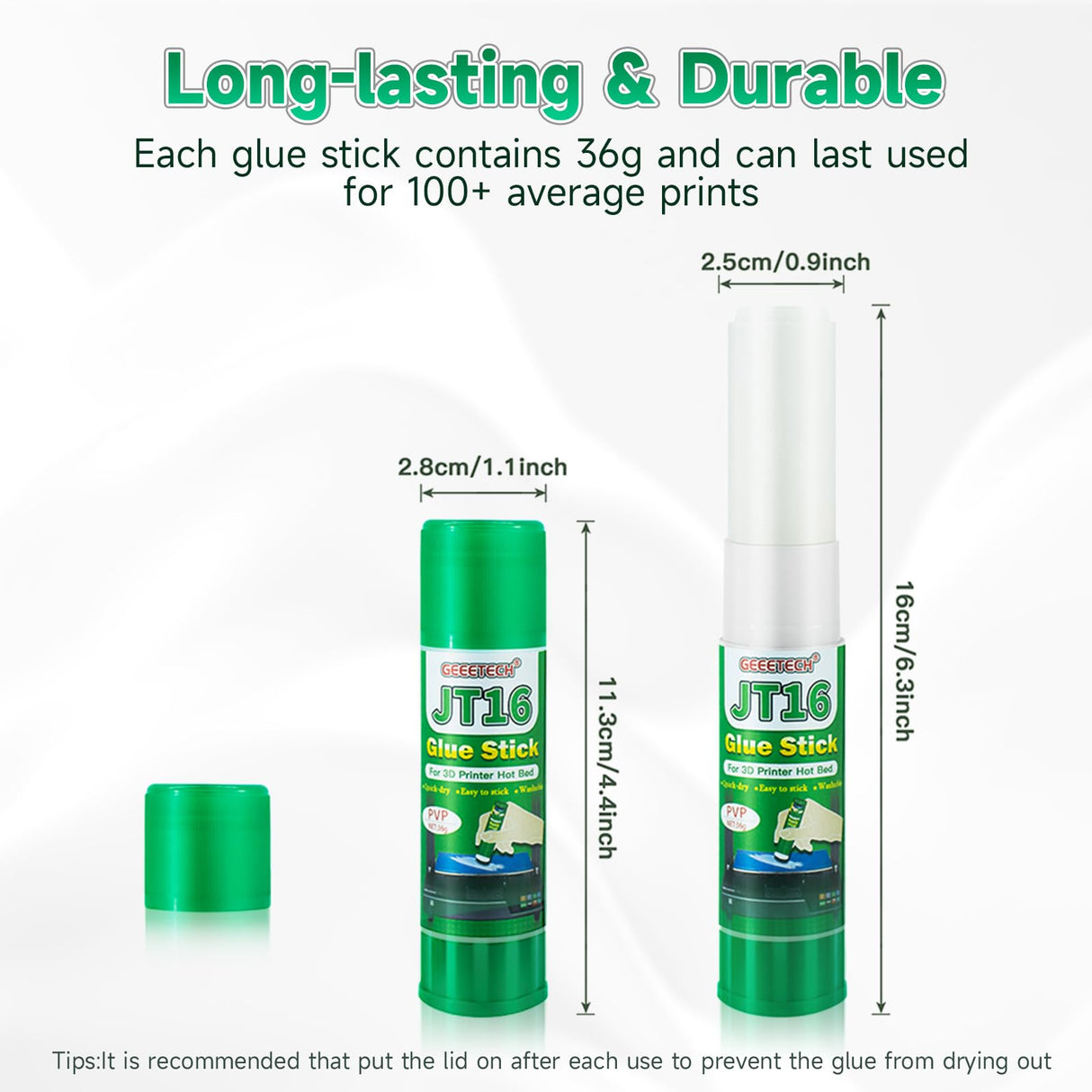 3D Printer Glue Sticks, 36 Grams Each PVP Solid Glue Sticks for Hot Bed Plate, Washable, Non-Toxic, Reduce Warping for PLA, ABS, PETG, HIPS, TPU Filament on PEI, Glass, Aluminum, Buildtak Board, 6Pcs GIANTARM