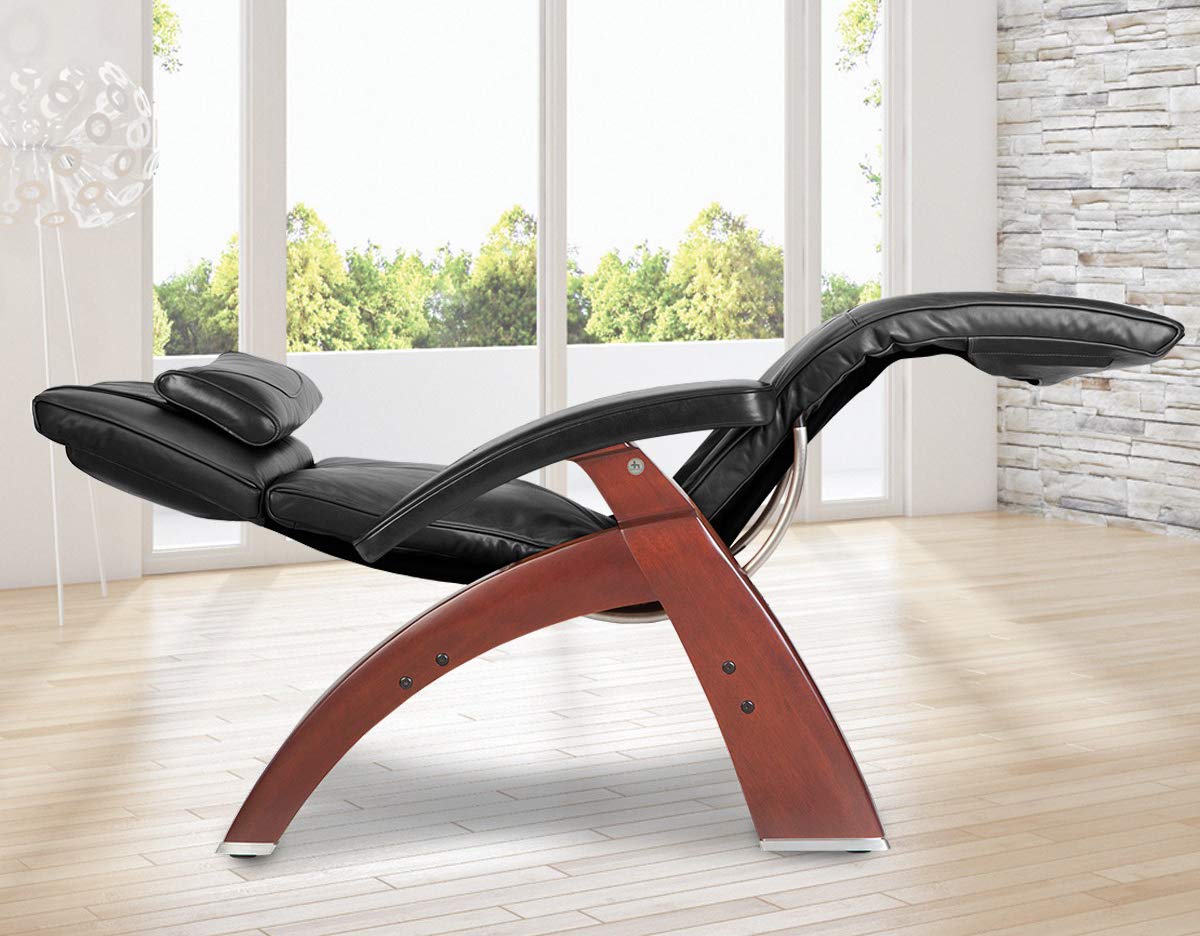 Perfect Chair Human Touch PC-610 Omni-Motion Series 2 Power Recline Black Matte Wood Base Zero-Gravity Recliner - Black Top-Grain Leather Perfect Chair
