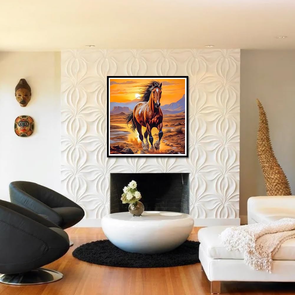 PFFNGPEN Diamond Painting Kits for Adults, 5D DIY Horse Diamond Art Kits for Beginners, Full Drill Round Diamond Art for Home Wall Decor, Animal, 12x12 inch PFFNGPEN