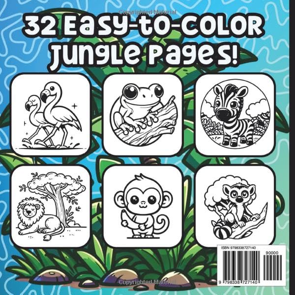 Wild Jungle Bold and Easy Coloring Book: 32 Jungle Animal Coloring Pages for Kids and Adults (Bold and Easy Coloring Books) WoodArtSupply