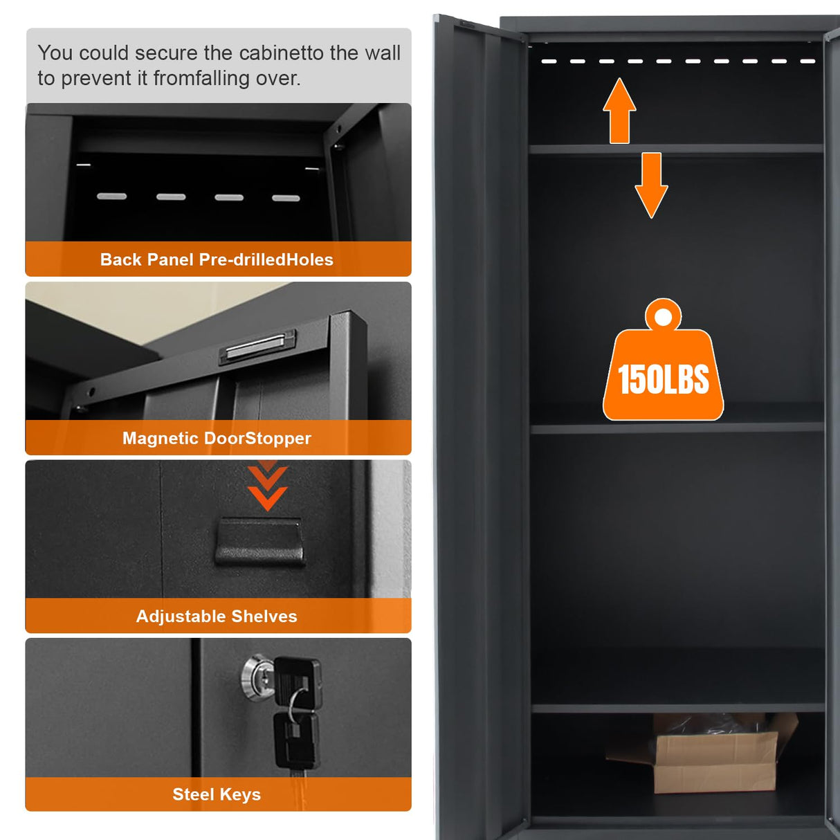 HPDMC Garage Storage Cabinet System 9-Pcs Workshop Set Garage Cabinets and Storage System with Steel Cabinet Drawers, Rolling Chest, Workbench, Pegboard for Garage Tool Organization, Black and Grey HPDMC