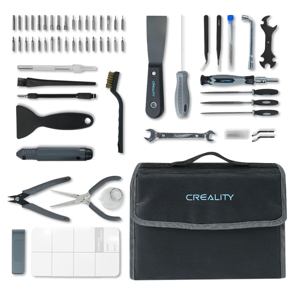 Creality Official 3D Printer Tools Kit, 74 Pieces in 1 Assembly/Removal/Finishing/Filament Cutting Tool with Nozzle Cleaning Kit Needle Nose Plier Screwdriver Kit Tool Storage Bag Comgrow