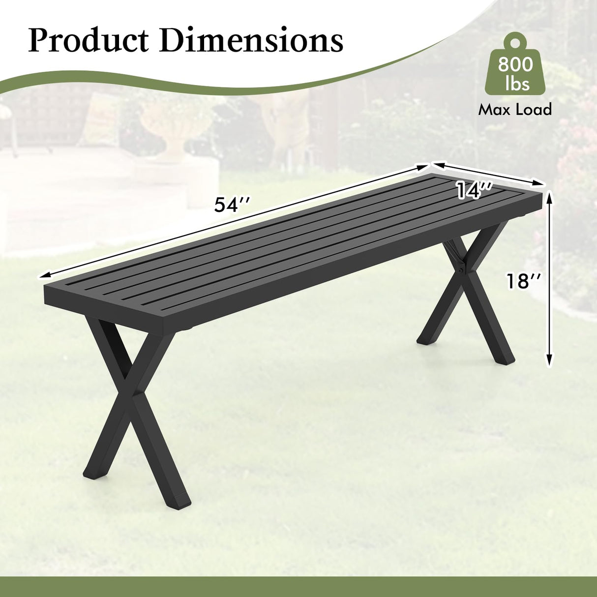 Giantex Outdoor Bench, Patio Metal Bench with Slatted Seat, X-Shaped Legs, 54" Outdoor Backless Loveseat, Load 800 LBS, Heavy-Duty 2-Person Park Bench for Lawn, Yard, Porch, Garden Bench, Black Giantex