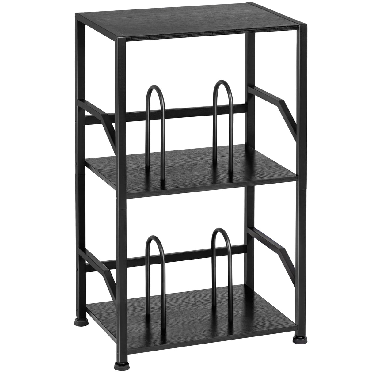 LOAKEKEL Record Player Stand, Vinyl Record Storage Up to 200 Albums, 3 Tier End Table with Removable Dividers, Tall Side Table for Living Room, Bedroom, Black, HETCD010BK1 LOAKEKEL