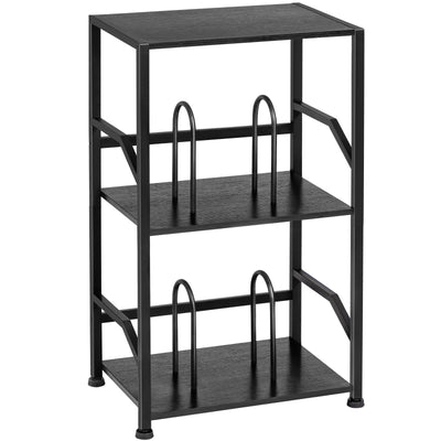 LOAKEKEL Record Player Stand, Vinyl Record Storage Up to 200 Albums, 3 Tier End Table with Removable Dividers, Tall Side Table for Living Room, Bedroom, Black, HETCD010BK1
