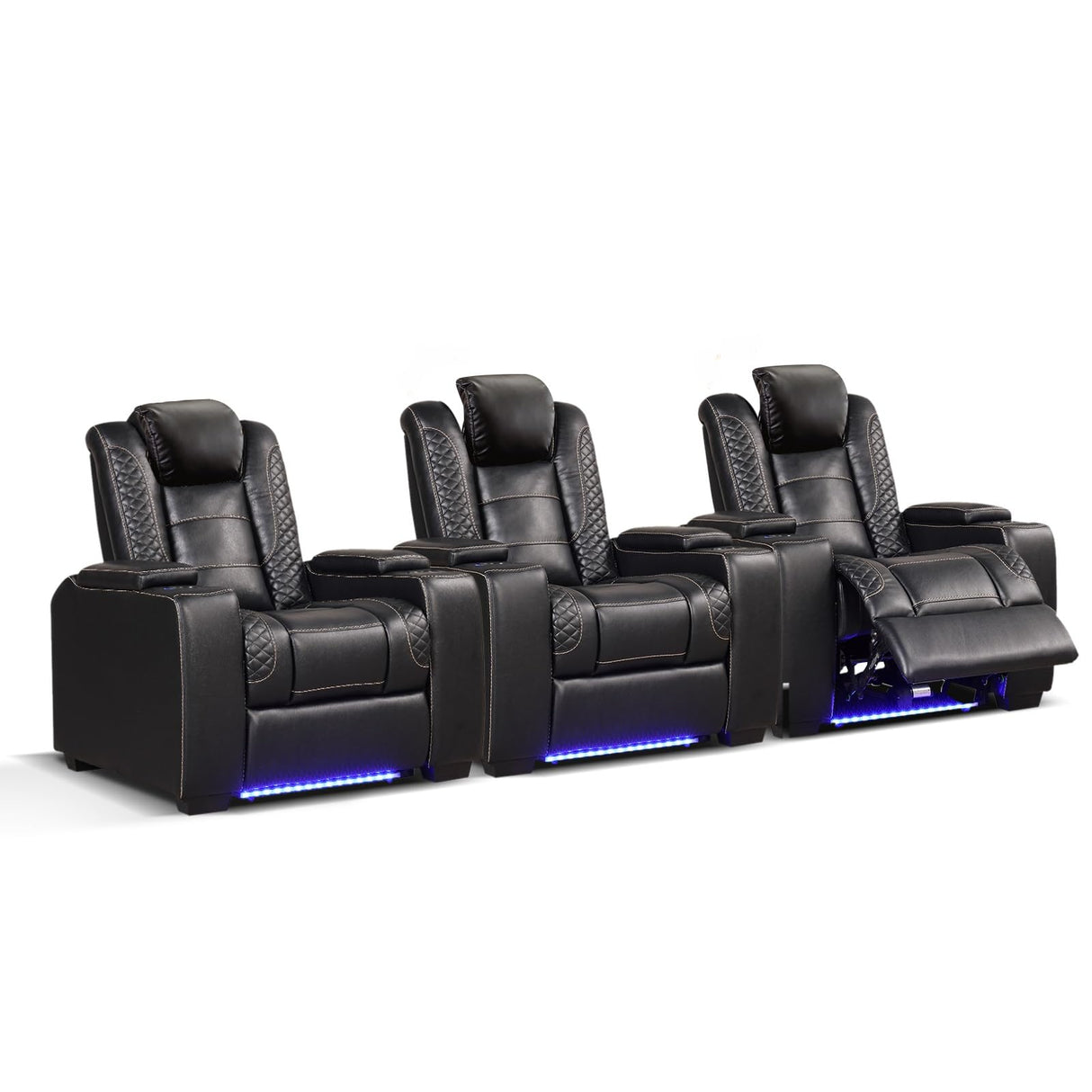 ANJ Power Theater Recliners Set of 3, Electric Home Theater Seating, Black Faux Leather Recliner with Adjustable Headrest, Movie Recliner Theater Chairs with LED,USB, Cup Holders, Hidden Arm Storage ANJ