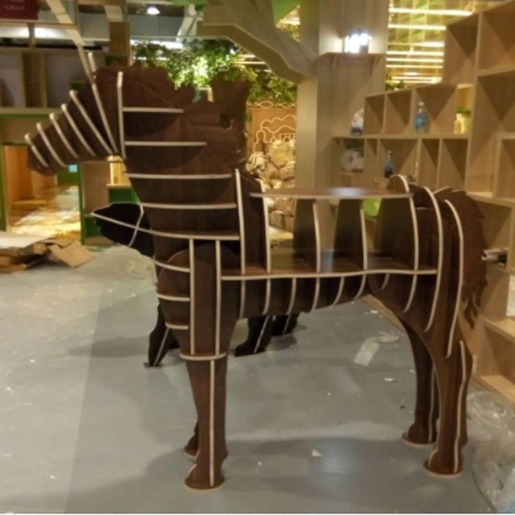 Rieort Fashion Bookshelf Solid Wood Bookshelf Horse Shaped Bookcase Creative Storage Display Cabinet Bookshelves Large Capacity Design Rack Bookcase not Shaking Rieort