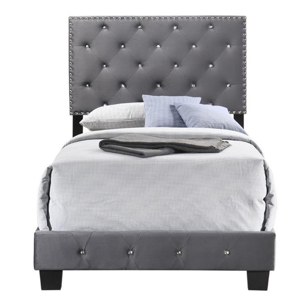 Glory Furniture Suffolk Velvet Upholstered Twin Bed in Gray Glory Furniture