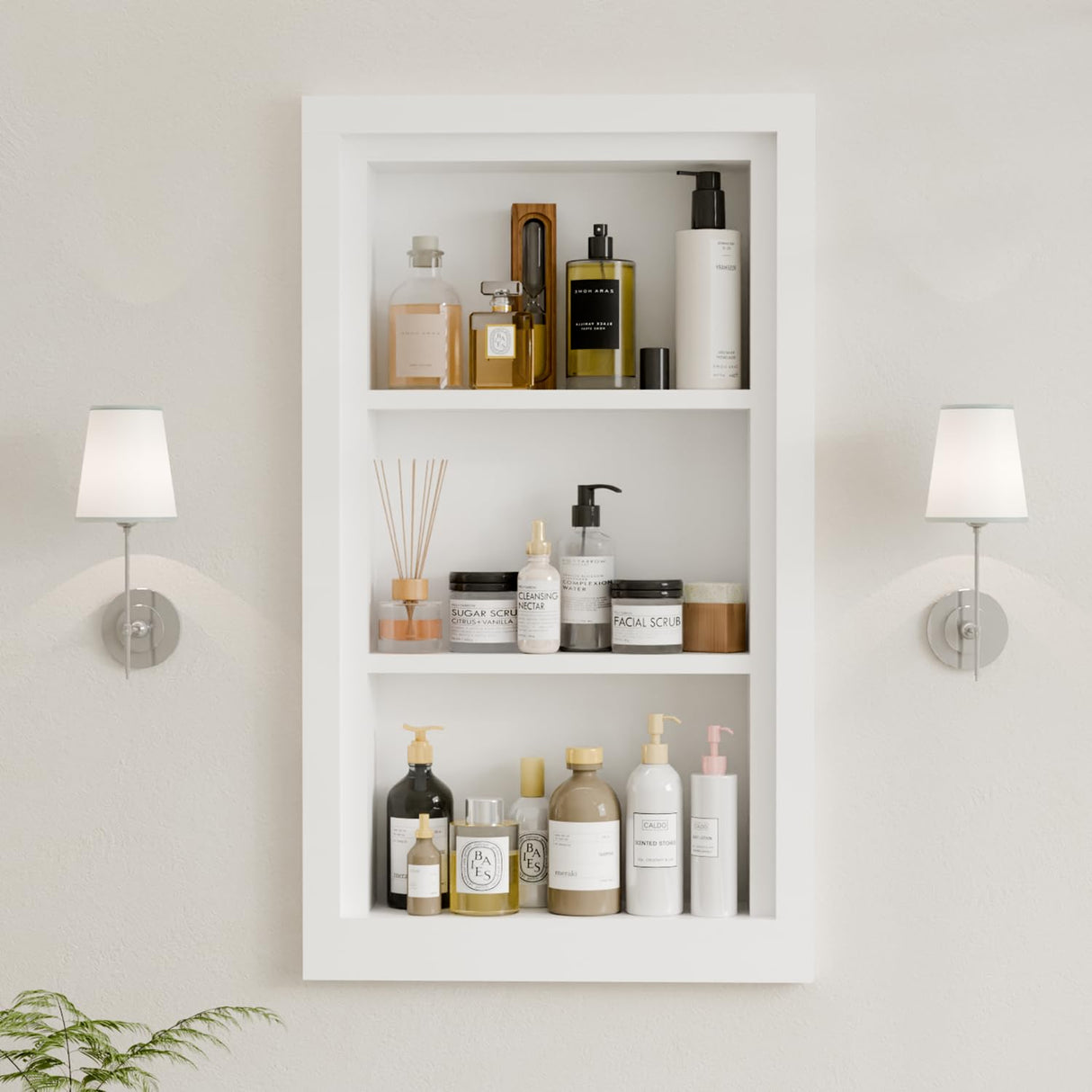 Solid Wood 14 X 24 Recessed Medicine Cabinet,3-Tier, Medicine Cabinet Organizer,Wall Niche, Bathroom Wall Cabinet, Recessed Bathroom Cabinet,recessed Wall Cabinet, Bathroom Cabinet With Storage, White BPMFDTNL