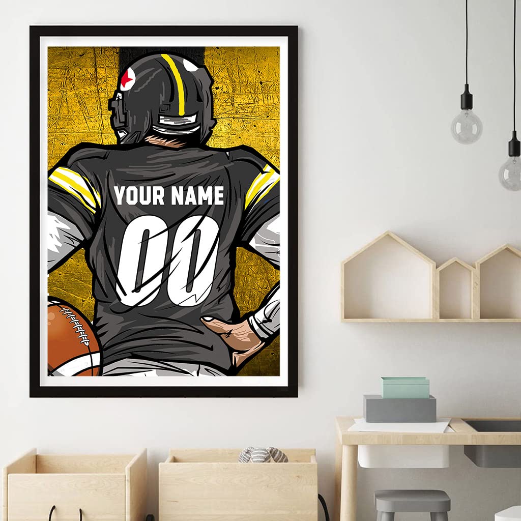 Weadatty Custom Football Diamond Painting with Name and Number,Customized Sports Fan Jersey Painting,Personnalized Football Player Diamond Art for Home Decor (Pittsburgh Yellow) Weadatty