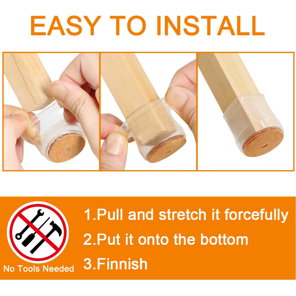 24 Pcs Chair Leg Floor Protectors for Hardwood Floors Silicone Covers to Protect Wood Tile Floors Scratches Felt Pads Furniture Leg Caps No Noise (Fit:0.9"-1.29") VIUME