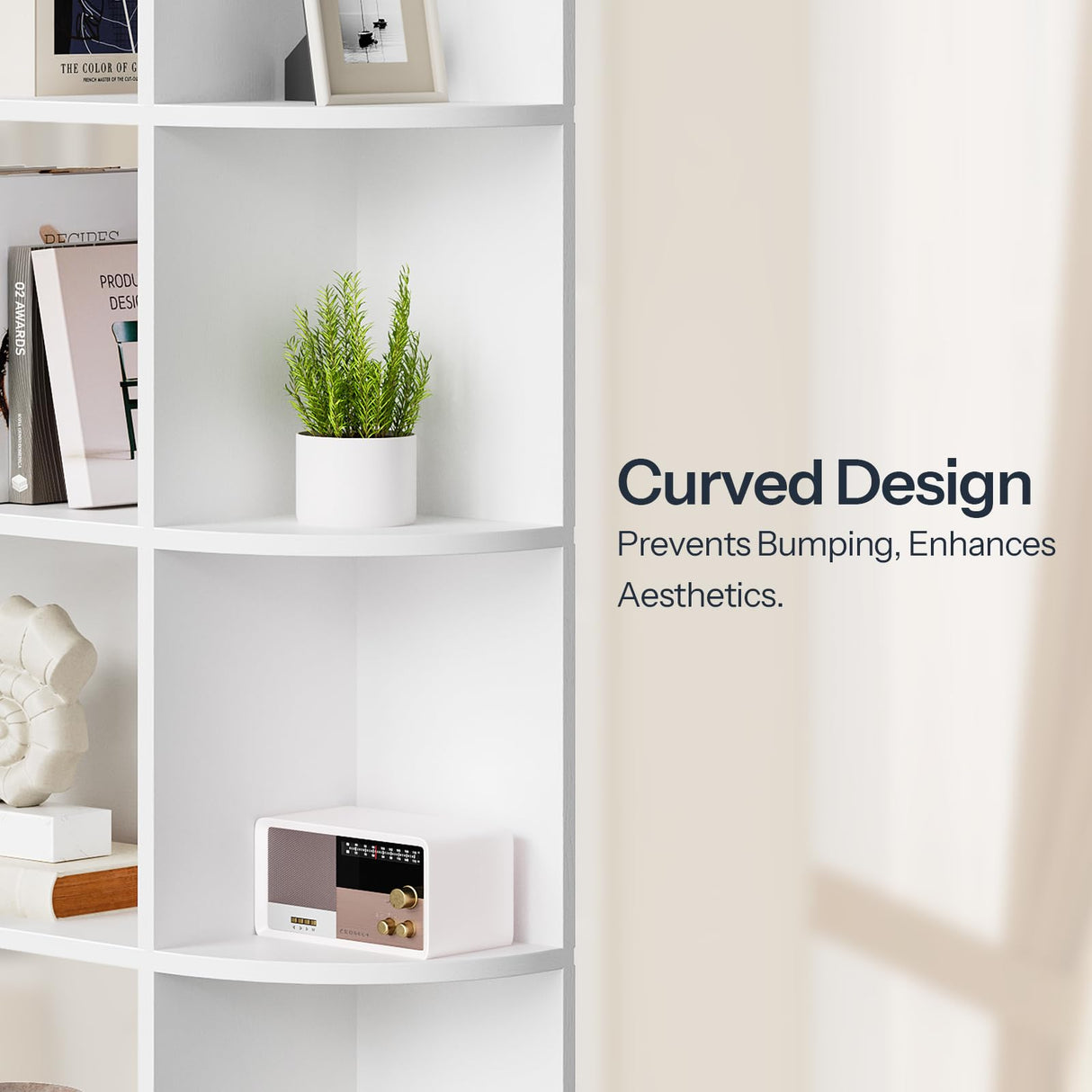 HOOBRO Corner Bookshelf, L-Shaped Bookcase with Display Shelf for Home Office, Living Room, 74" Tall Corner Bookcase, 6-Tier Bookcase with Open Storage, Wooden Corner Bookshelves, White WH80SJ01 HOOBRO