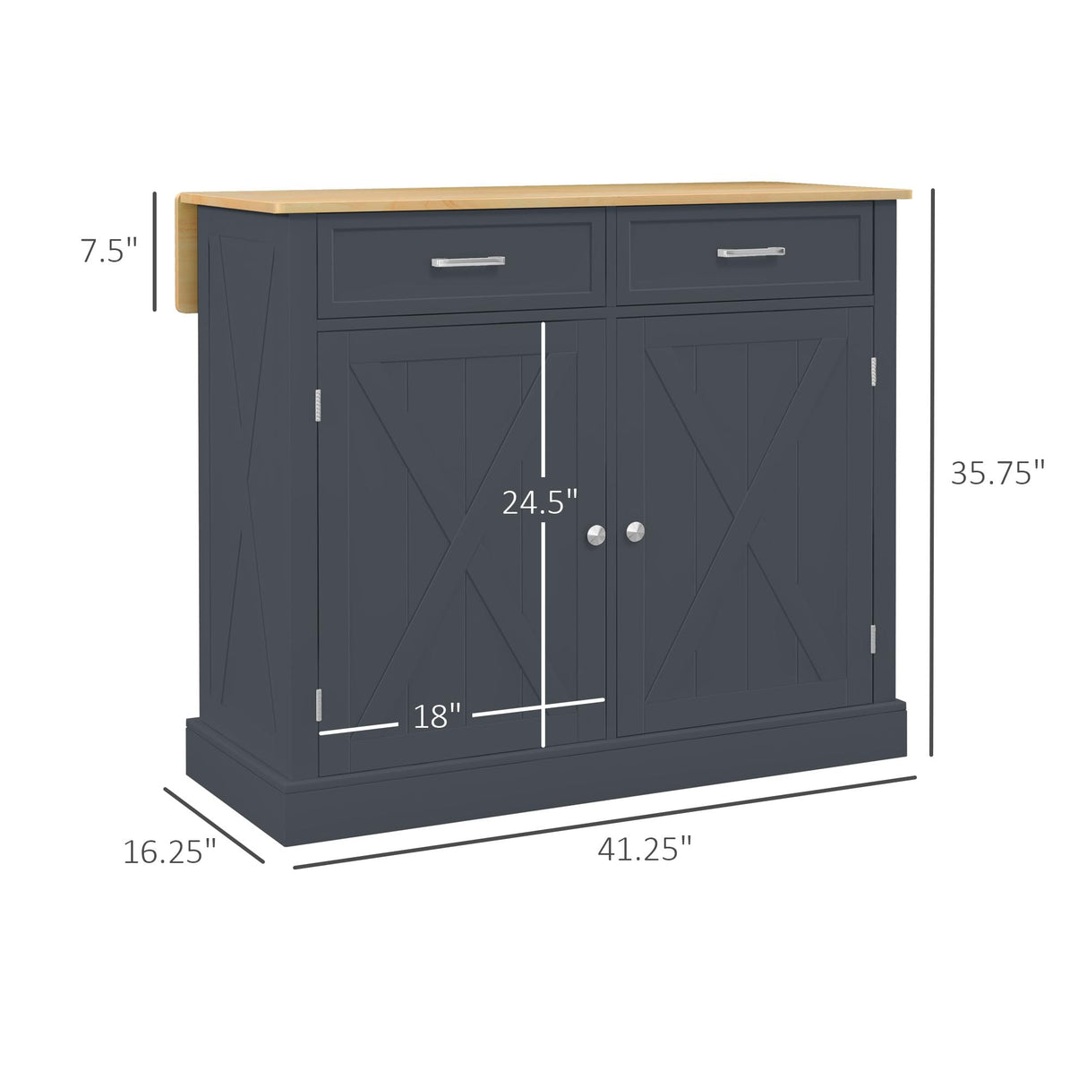 HOMCOM Rolling Kitchen Island with Drop Leaf Wood Breakfast Bar, Farmhouse Kitchen Cart with 2 Drawers, Adjustable Shelves for Dining Room, Dark Gray HOMCOM