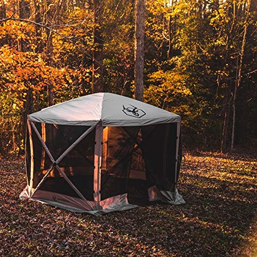 Gazelle Tents G6 8 Person 12 by 12 Pop Up 6 Sided Portable Hub Outdoor Gazebo Screen Canopy Tent with Large Main Door and Screens, Desert Sand Gazelle