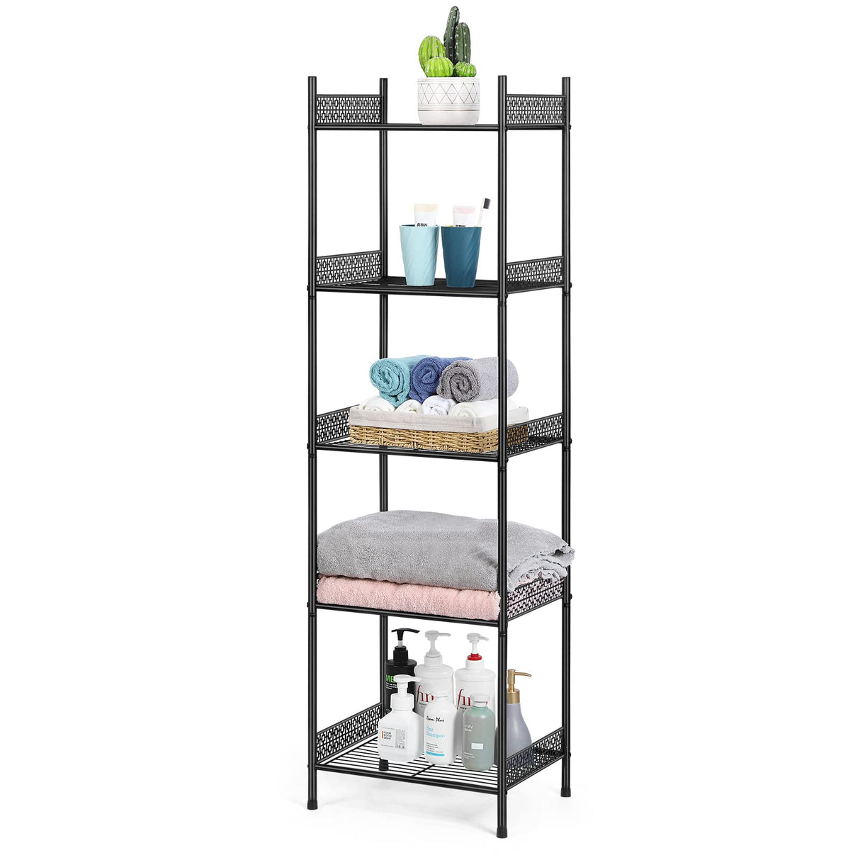 Nandae 5-Tier Bathroom Storage Shelf, Heavy Duty Wire Shelving Unit Free Standing Towel Rack Organization for Kitchen Bathroom Laundry, Black Nandae