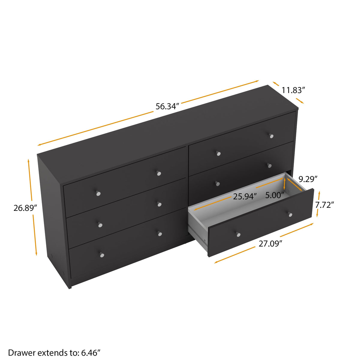 Tvilum 6 Drawer Double Dresser, Black Tvilum