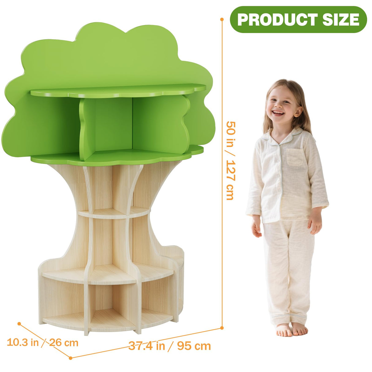 RUPOLX 5-Tier Tree Kids Bookshelf, Toddler Montessori Shelf Book Rack, Toy and Book Storage for Kids, Wooden Children's Bookcase, Toy Storage Organizer for Preschool, Kid Room, Playroom, Nursery-002 RUPOLX
