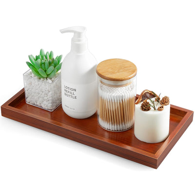 ALELION 11.7" Brown Bathroom Vanity Tray for Counter - Rustic Wood Decorative Tray for Toilet Tank Makeup Perfume Jewelry Catchall Coffee Table - Wooden Kitchen Countertop Organizer for Soap Dispenser