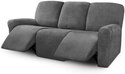 ULTICOR Velvet 8-Pieces Recliner Sofa Covers Stretch Reclining Couch Covers for 3 Cushion Reclining Sofa Slipcovers Furniture Covers Thick Soft Washable (3 Seater Recliner Cover, Dark Gray)