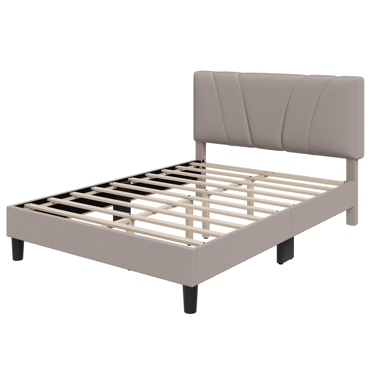 Novilla Full Size Bed Frame with Adjustable Headboard Platform Full Bed Frame with Linen Fabric Upholstered Headboard, No Box Spring Needed, Noise-Free, Wooden Slats Support, Easy Assembly, Beige Novilla