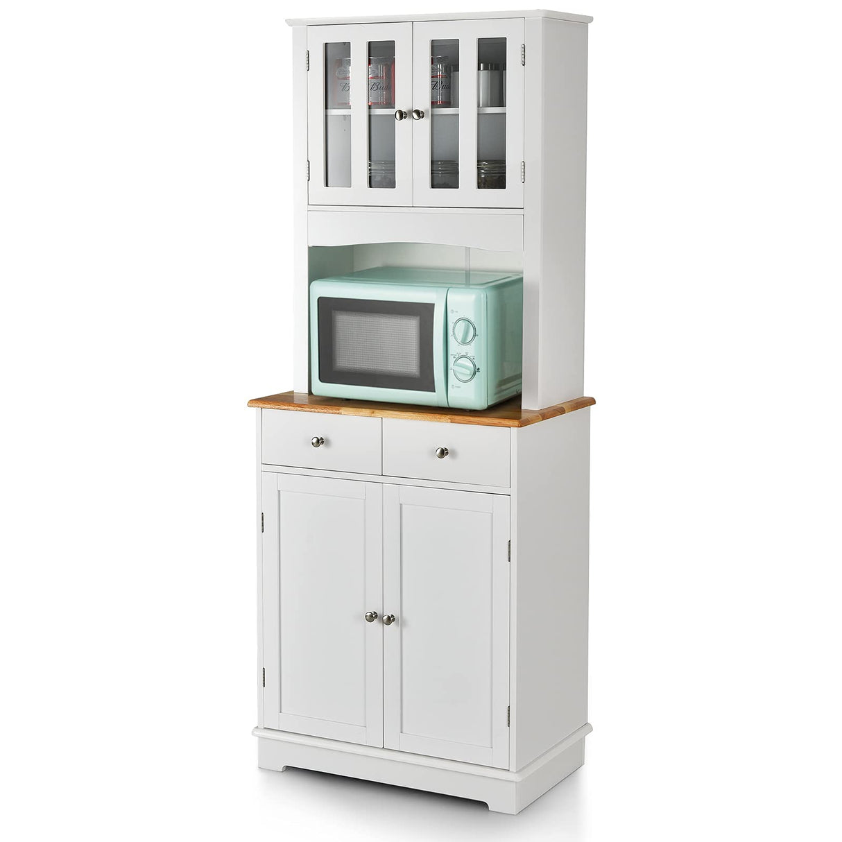 Giantex 67" Modern White Pantry Cabinet with Drawers and Glass Doors Giantex
