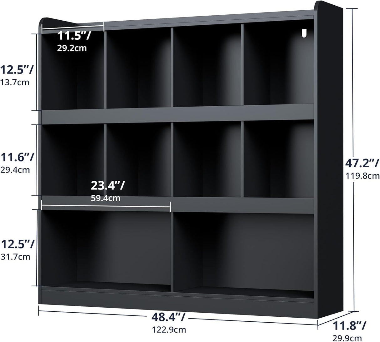 Cozy Castle 10 Cube Bookcase, 3 Tier 47.2'' Bookshelf, Kids Bookshelf Organizer, Wooden Bookcase with Anti-Tilt Device, Modern Storage Display Cabinet for Study Room, Bedroom, Living Room,Black Cozy Castle