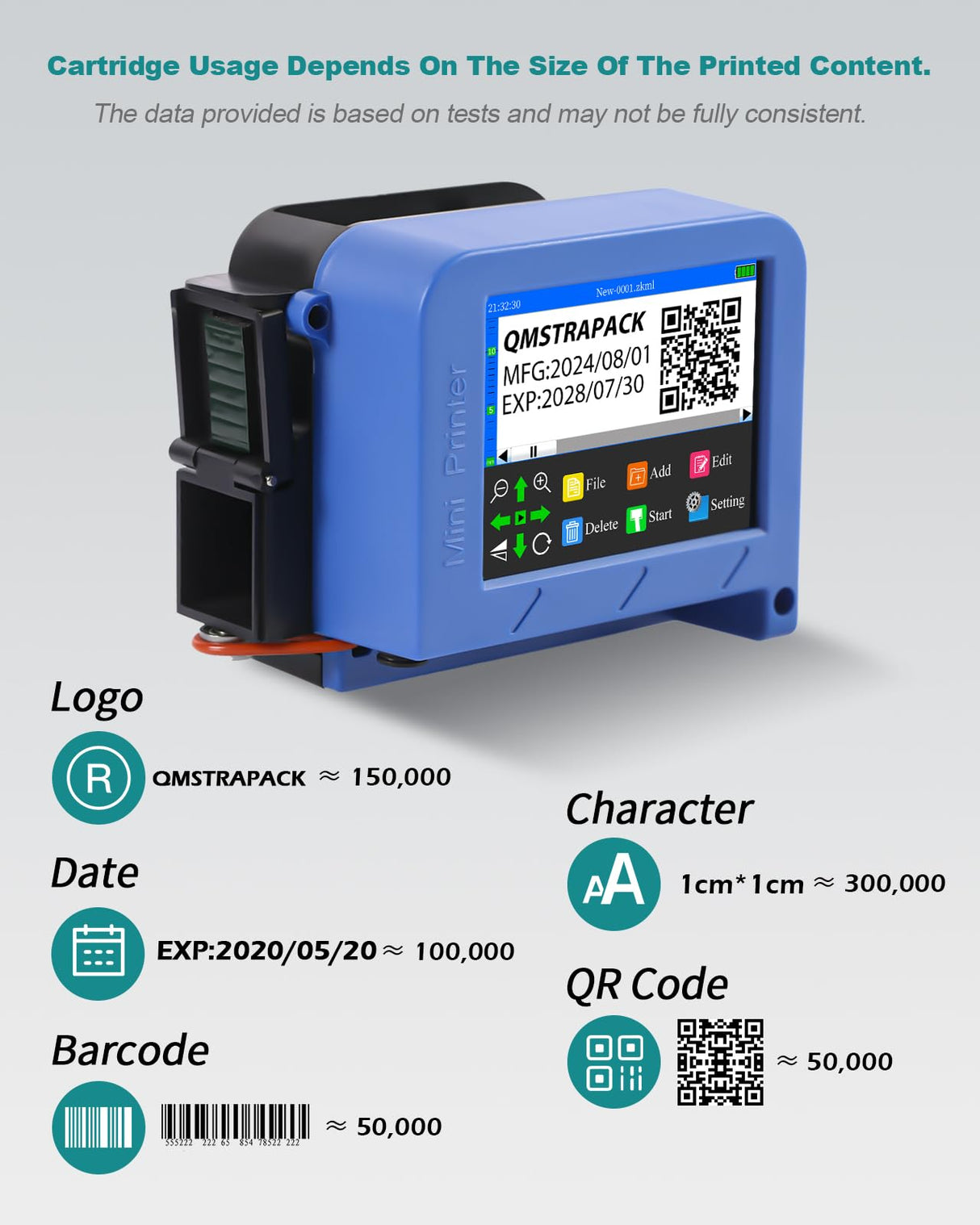 Portable Mini Handheld Inkjet Printer M15 for All Surfaces with Black Fast-Drying Ink Cartridge, 2.8'' Touch Screen Compact Coding Machine for Text, Date, Time, Barcode, Logo, QR Code, Batch Number QMSTRAPACK