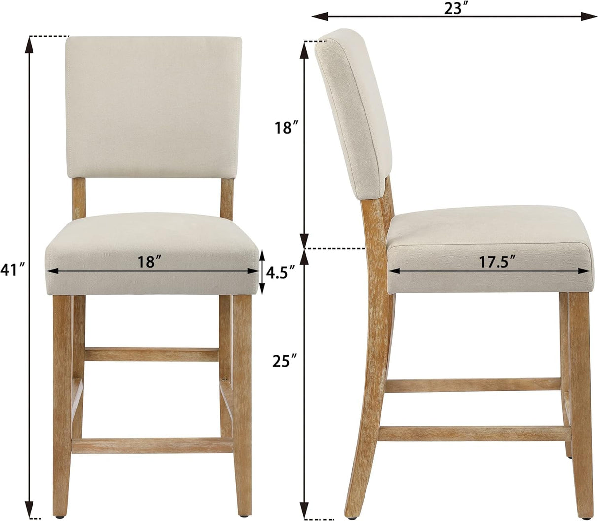 DAGONHIL 24 Inches Counter Height Bar Stools Set of 4, Upholstered Barstools with Wood Legs, Island Chairs for Kitchen Counter, Towel Cloth (Beige) DAGONHIL
