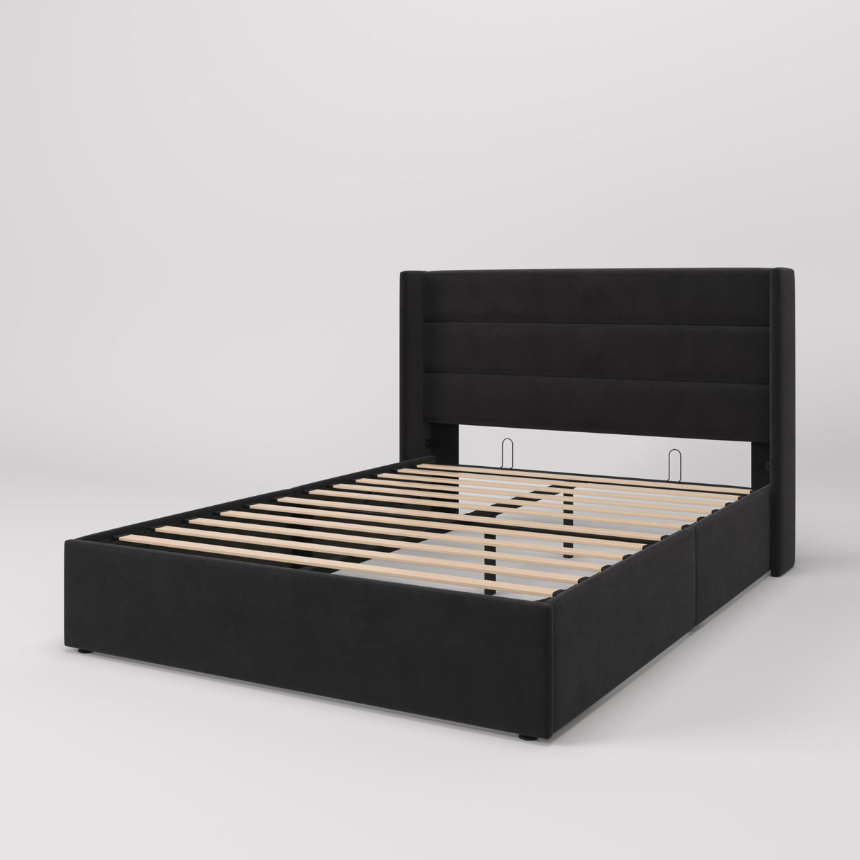 SHA CERLIN Queen Size Lift Up Storage Bed/Velvet Upholstered/Modern Wingback Headboard/Upholstered Platform Bed Frame/Hydraulic Storage/No Box Spring Needed/Black SHA CERLIN
