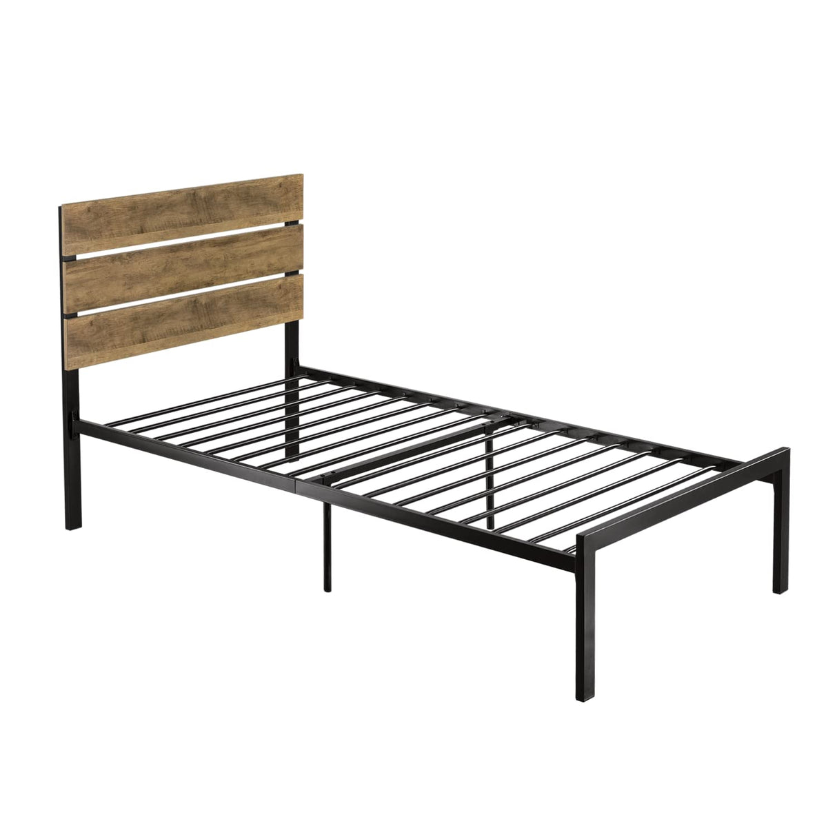 SHA CERLIN Twin Size Bed Frame with Rustic Wooden Headboard,3 Boards Design, Heavy Duty Metal Slats Support Platform, No Box Spring Needed, Light Brown SHA CERLIN
