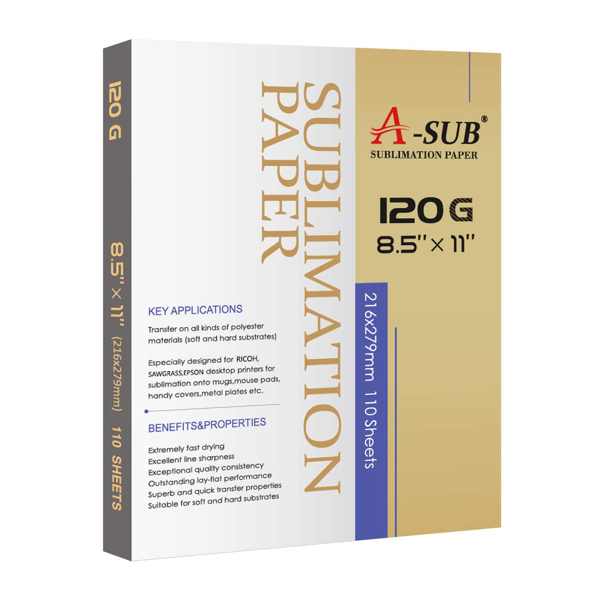 A-SUB Sublimation Paper 120G 8.5x11 Inch 110 Sheets for Sublimation Blanks Compatible with Sublimation Ink and Sublimation Printers A-SUB