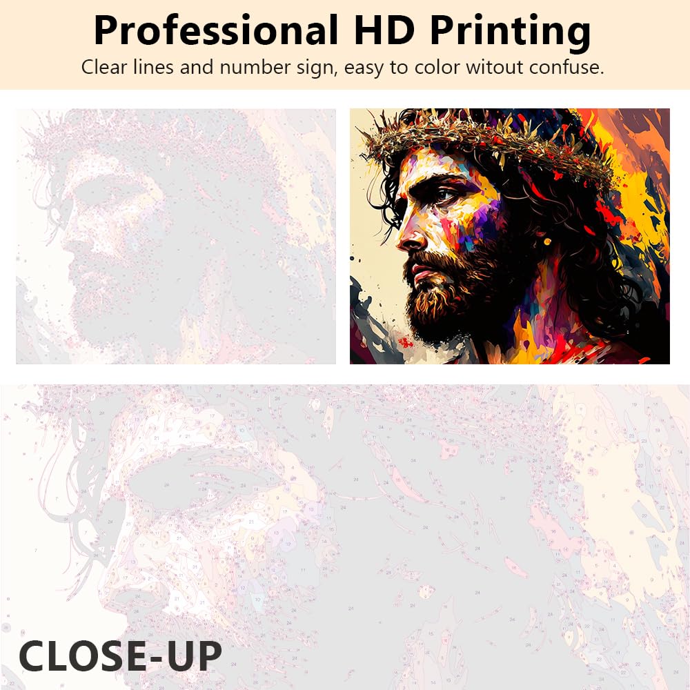 TUMOVO God Paint by Number for Adults,Jesus Oil Painting for Kids Jesus Portrait Abstract Painting Paint by Number Kits Acrylic Paint,Drawing Paintwork with Paintbrushes Home Decor16x20 inch TUMOVO